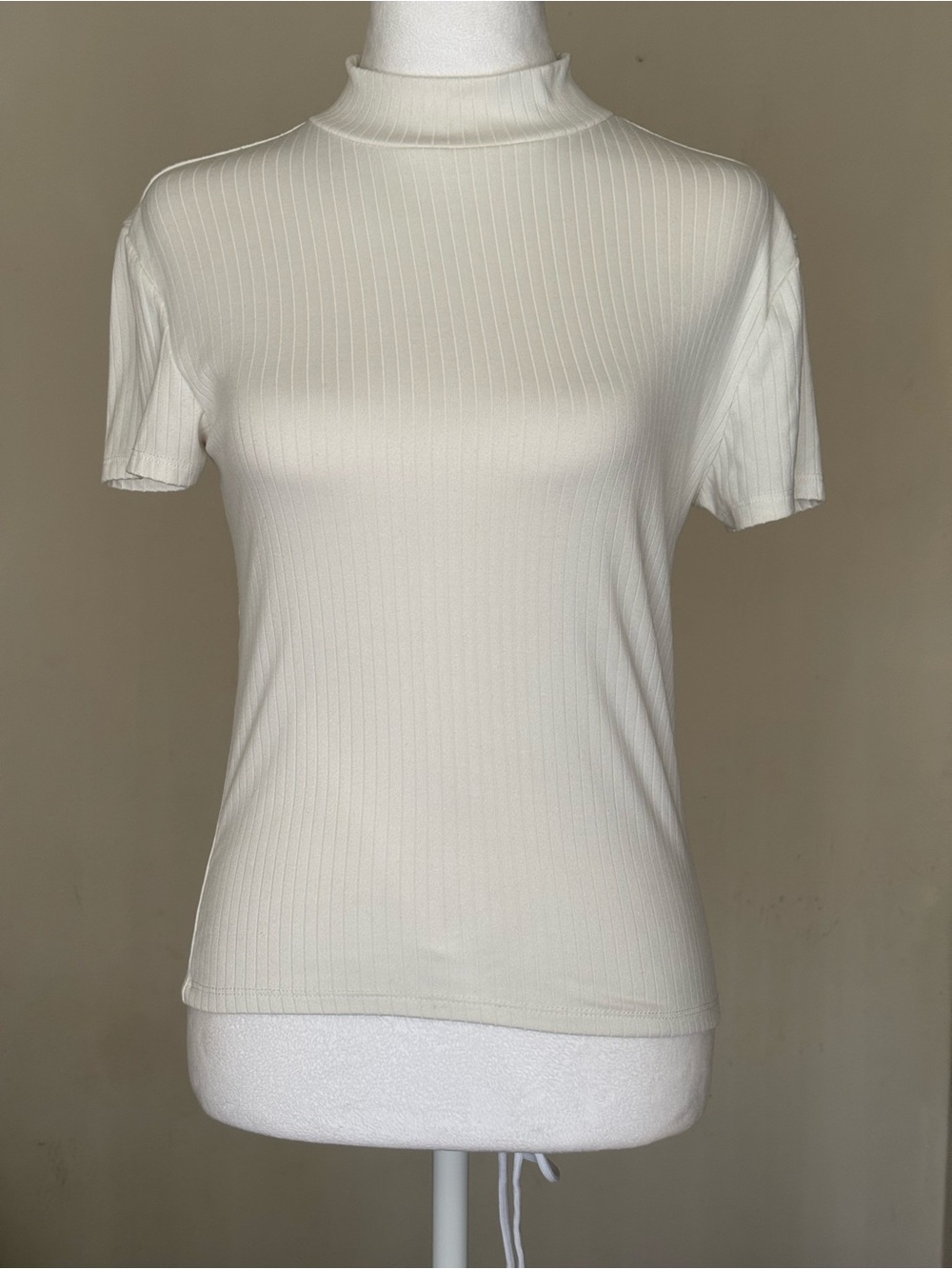 eye candy Cream Ribbed Mock Neck Short Sleeve Tee